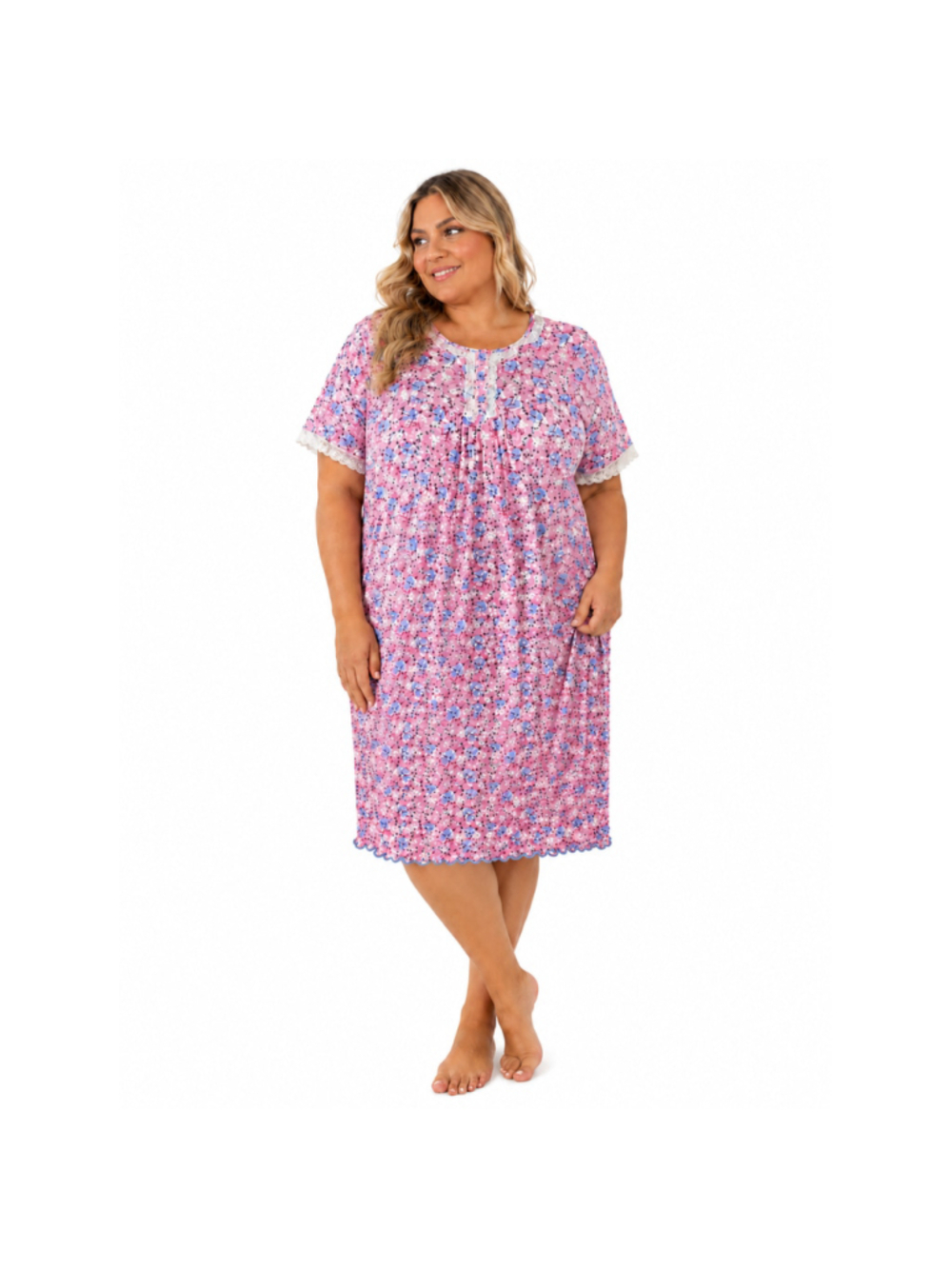 Women’s Plus Size Floral Short Sleeve Nightgown–Pink/Blue Floral–Size 2XL–NWOT